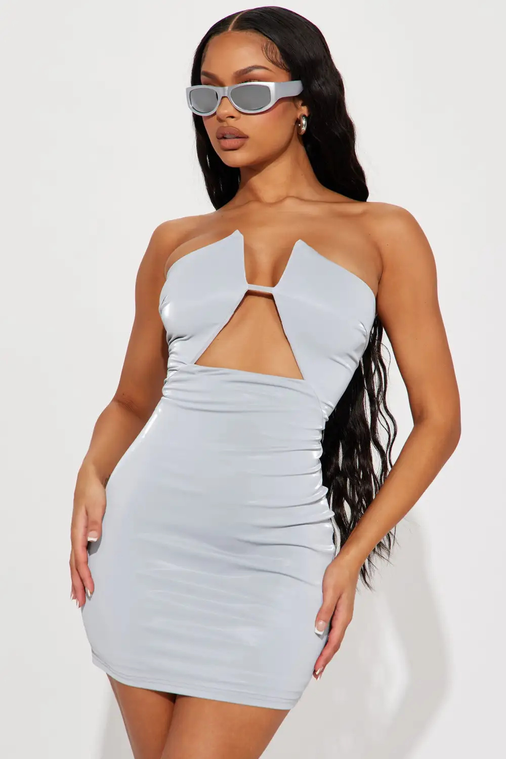 Lena Faux Leather Mini Dress - Grey