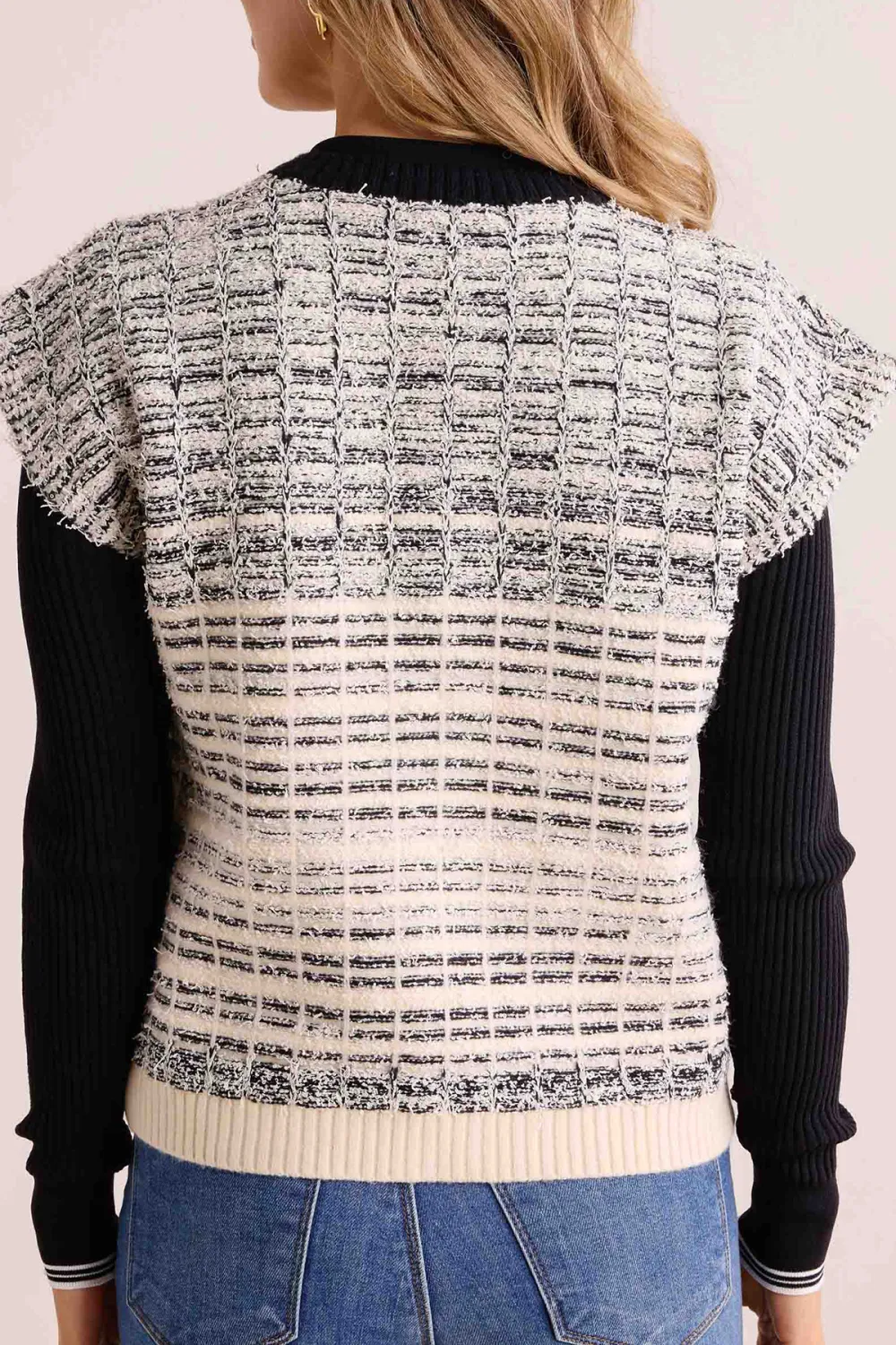 Tweed-Like Cap Sleeve Layered Knit Cardigan