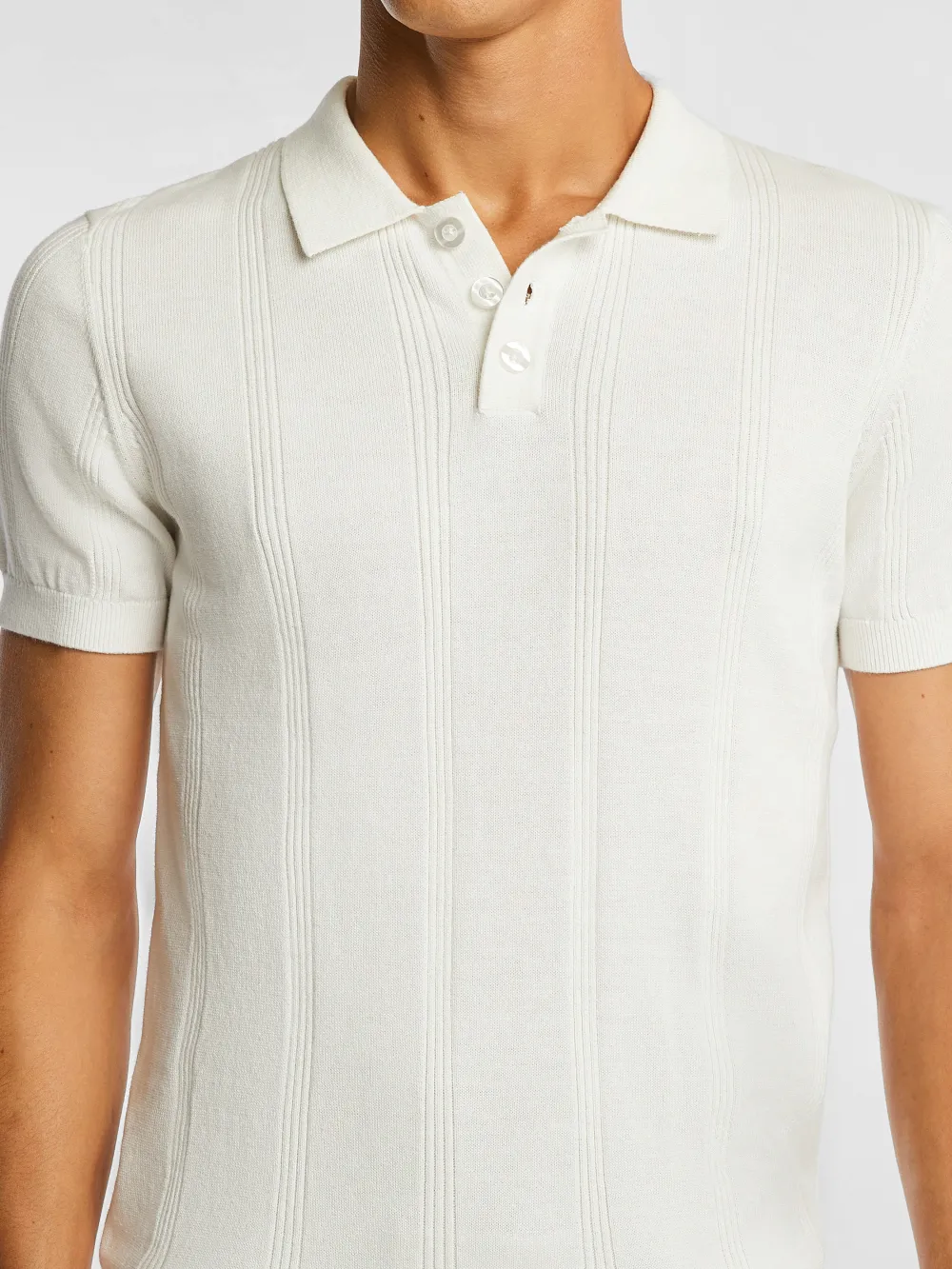 White Short Sleeve Textured Knit Polo Shirt