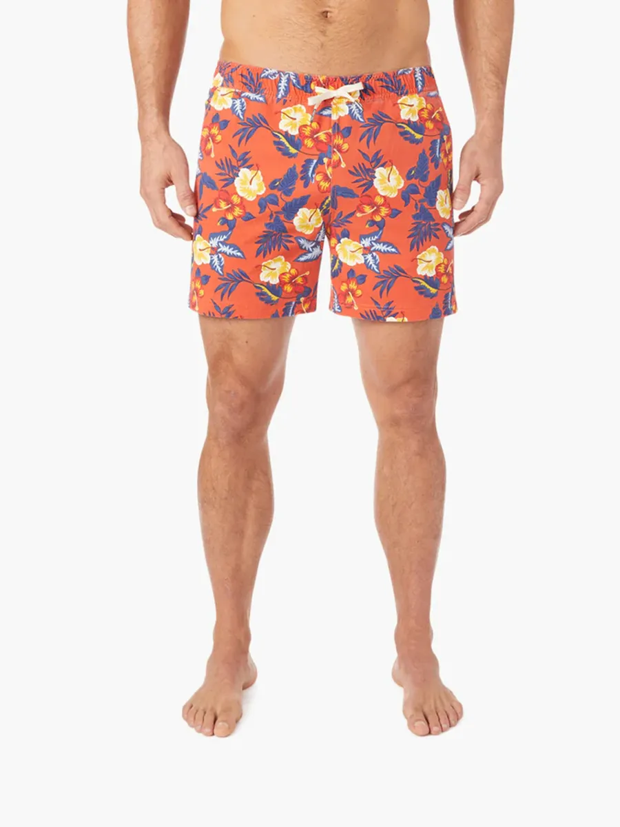 Men's Red Tropics Bungalow Trunk Beach Shorts