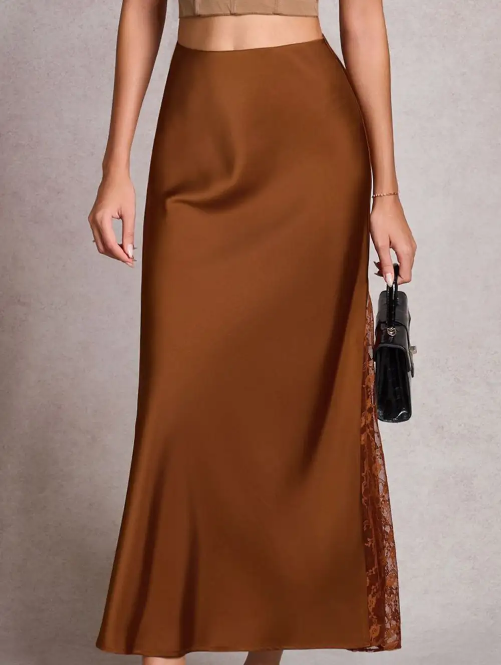 Satin Lace A-Line Midi Skirt