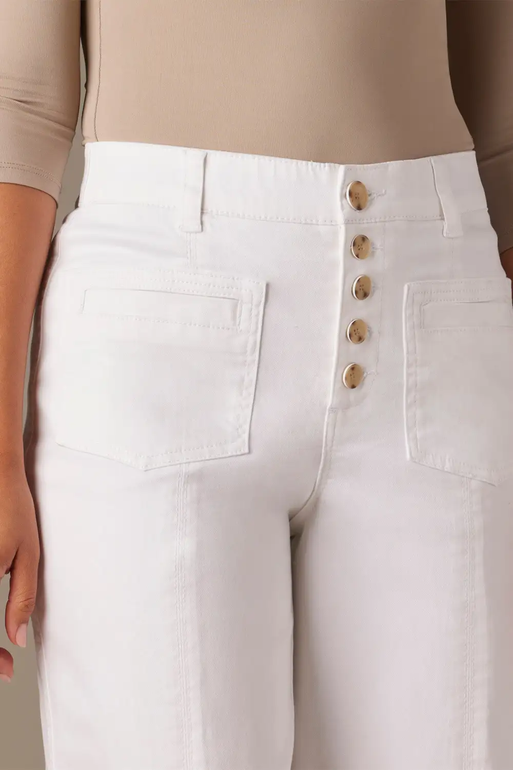 Petite Button Fly Wide Leg Pants