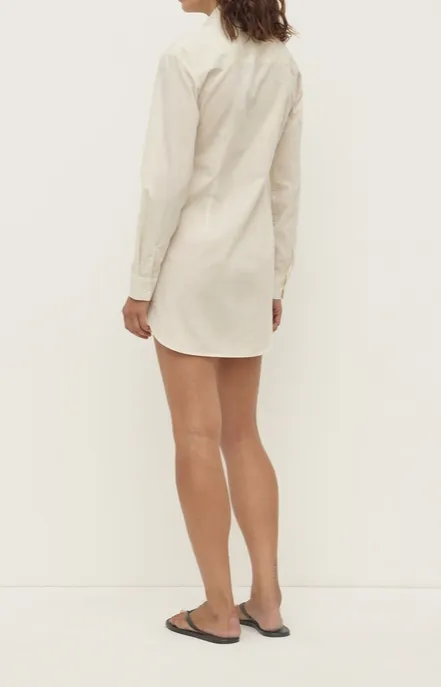 White & Grey Striped Fitted Mini Shirt Dress