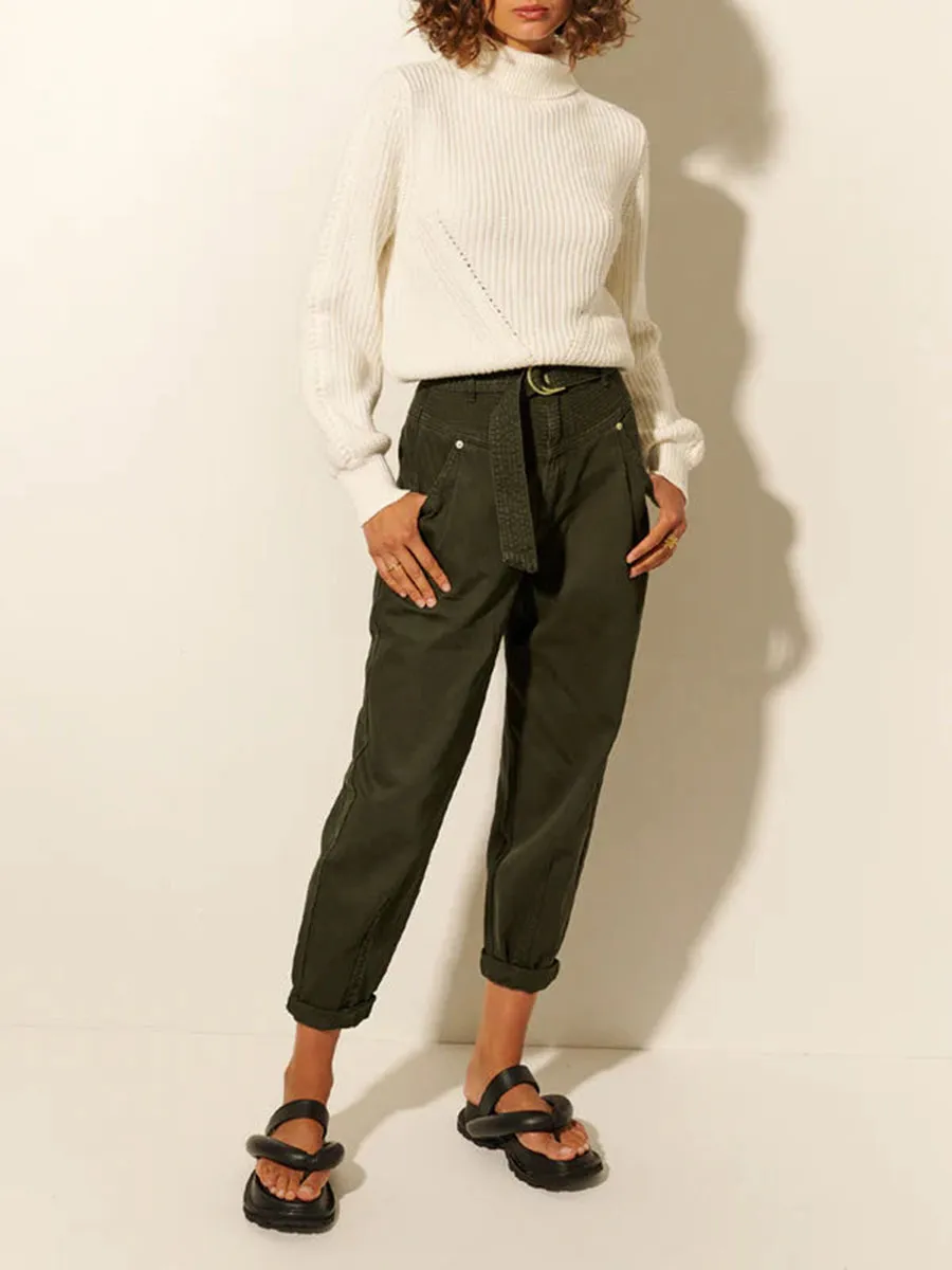 White Turtleneck Ribbed Knit Sweater