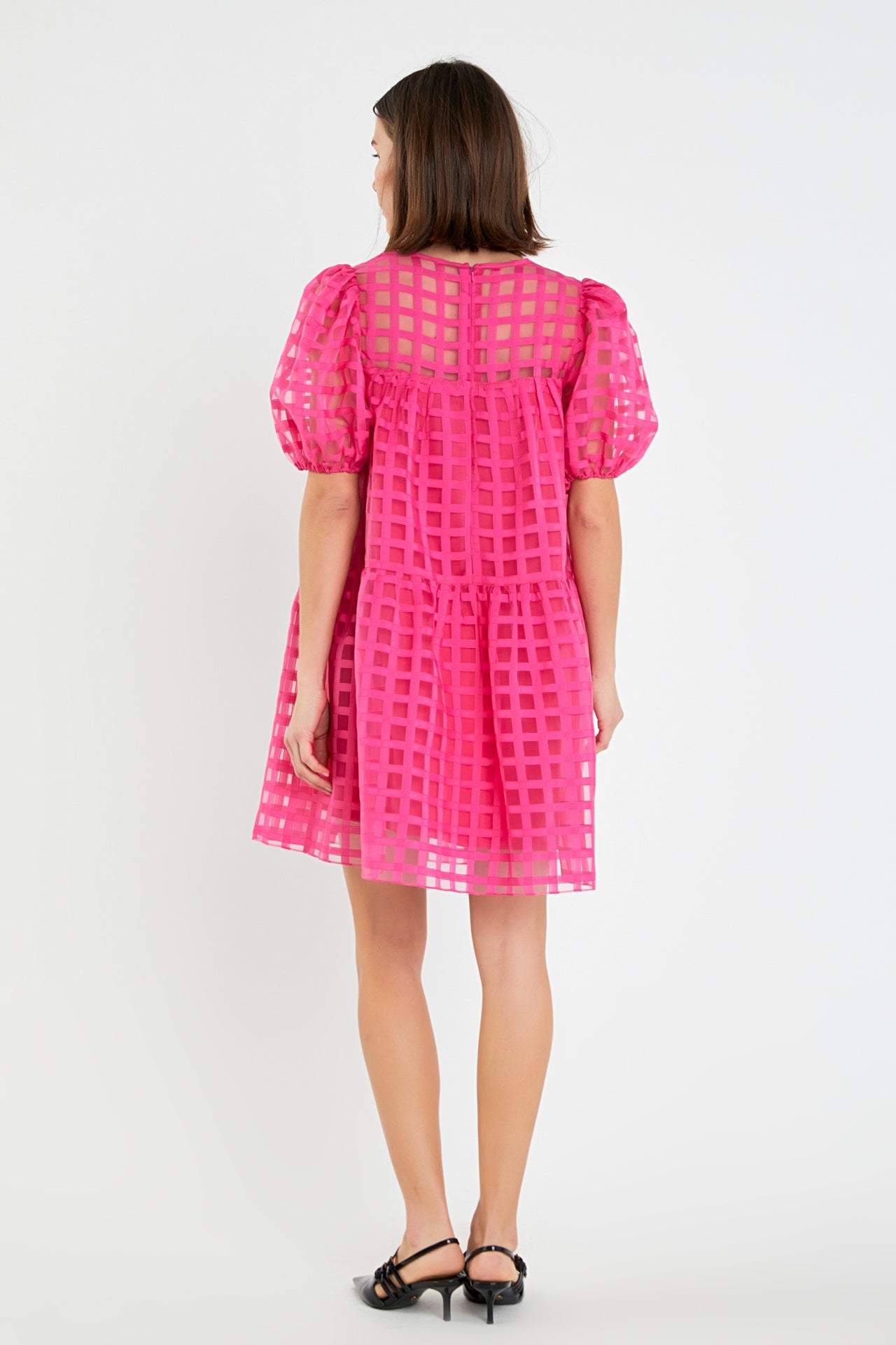 Gridded Organza Mini Dress