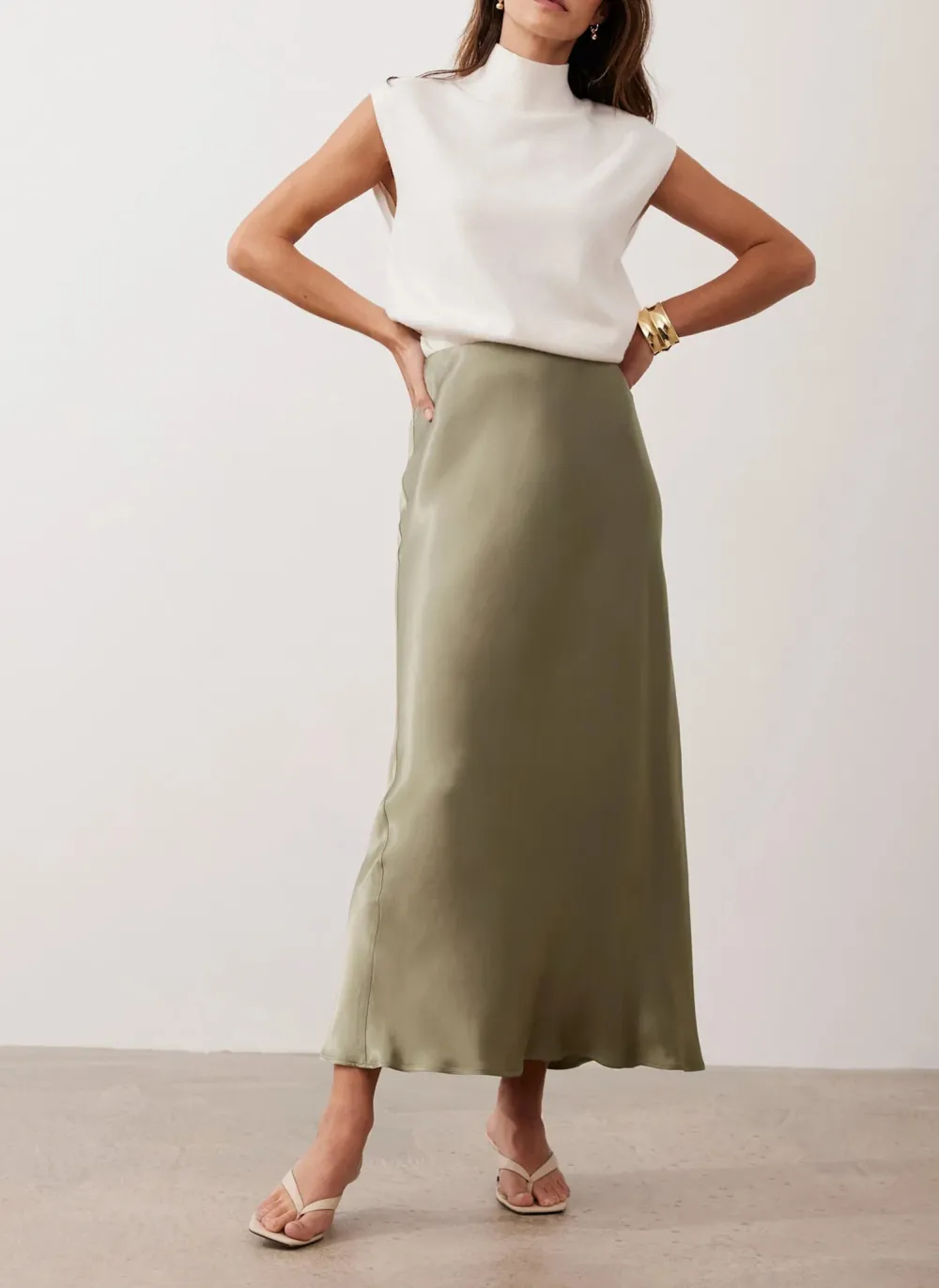 Casual Style Satin Slip Midi Skirt