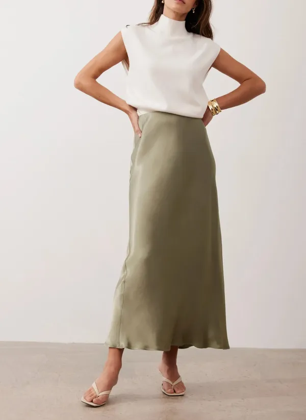 Casual Style Satin Slip Midi Skirt
