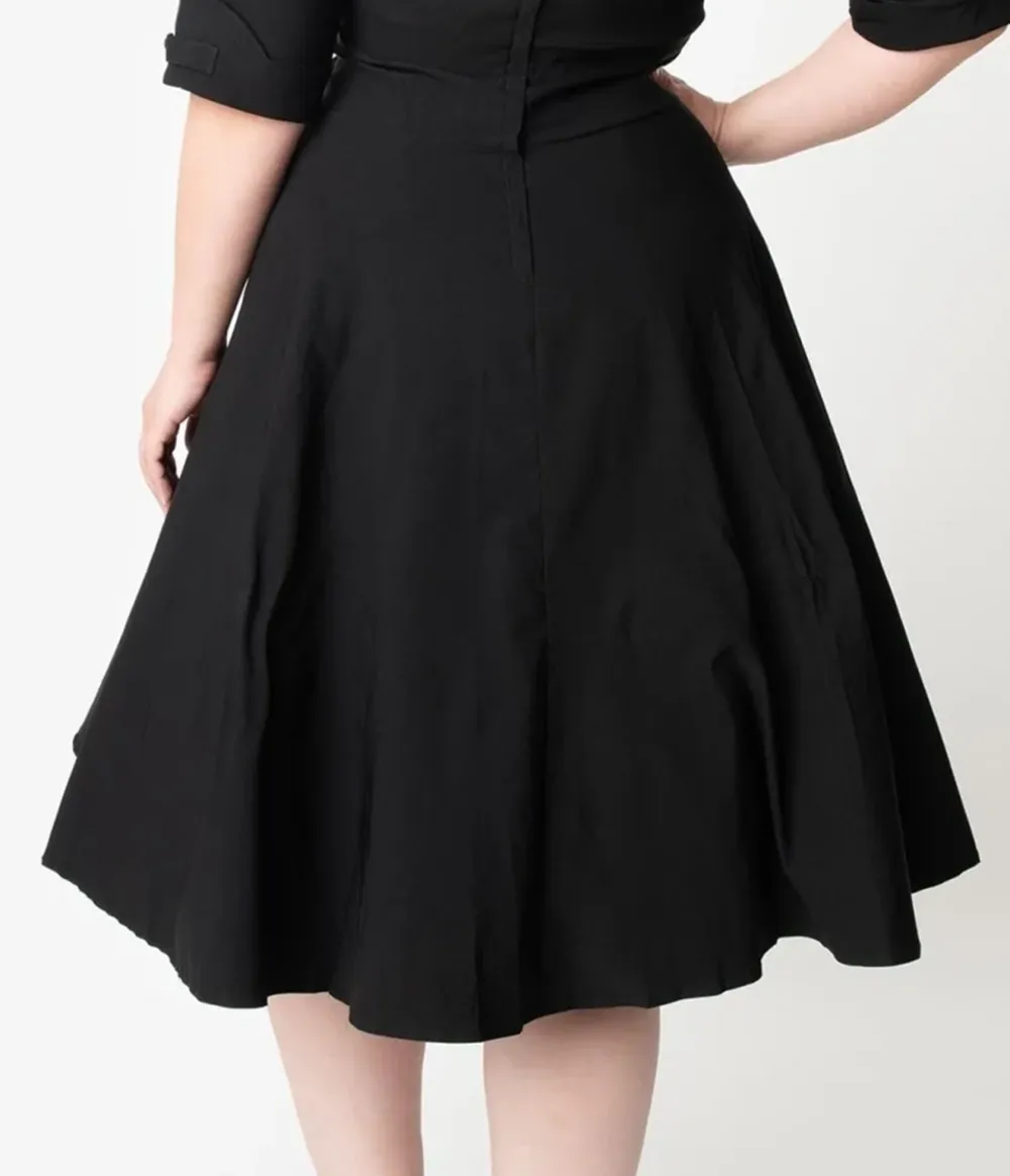 Vintage Plus Size Black Swing Dress With Sleeves