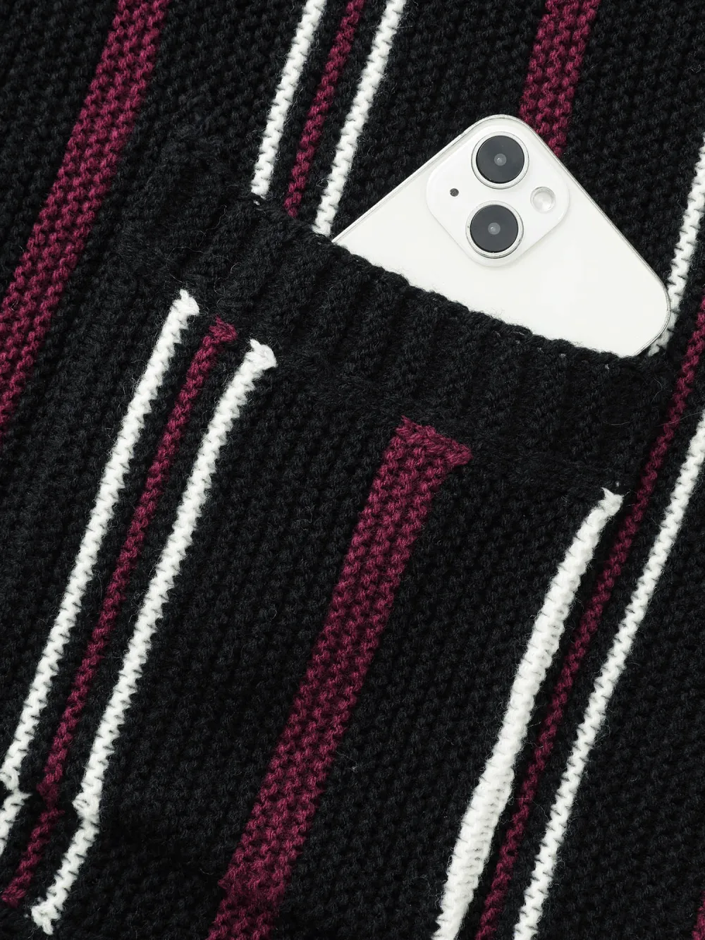 Striped Patched Pocket Drop Shoulder Cardigan