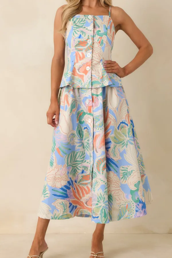 Sketchbook Multi Floral Button-Front Maxi Skirt