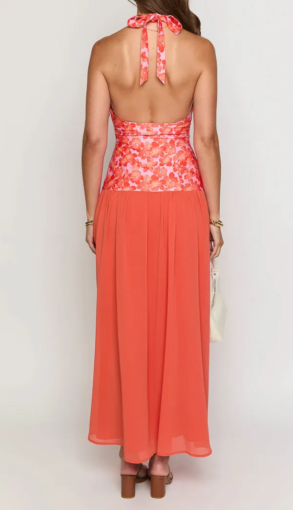 Modern Halter Halter Neck Floral Maxi Dress