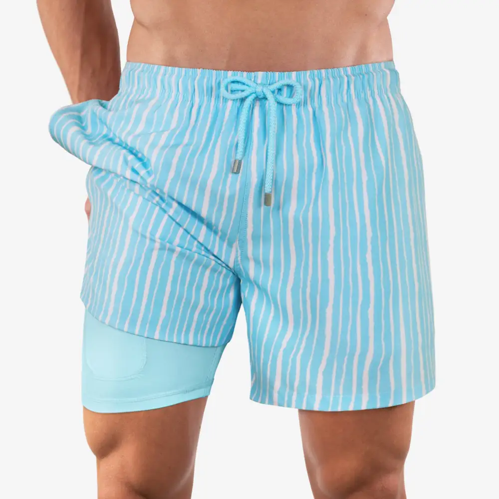 Blue Mid-Length Hybrid Short