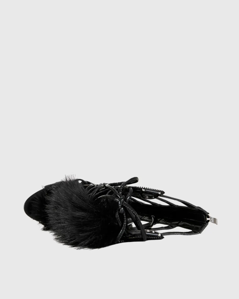Faux Fur Knee High Sandals in All Black