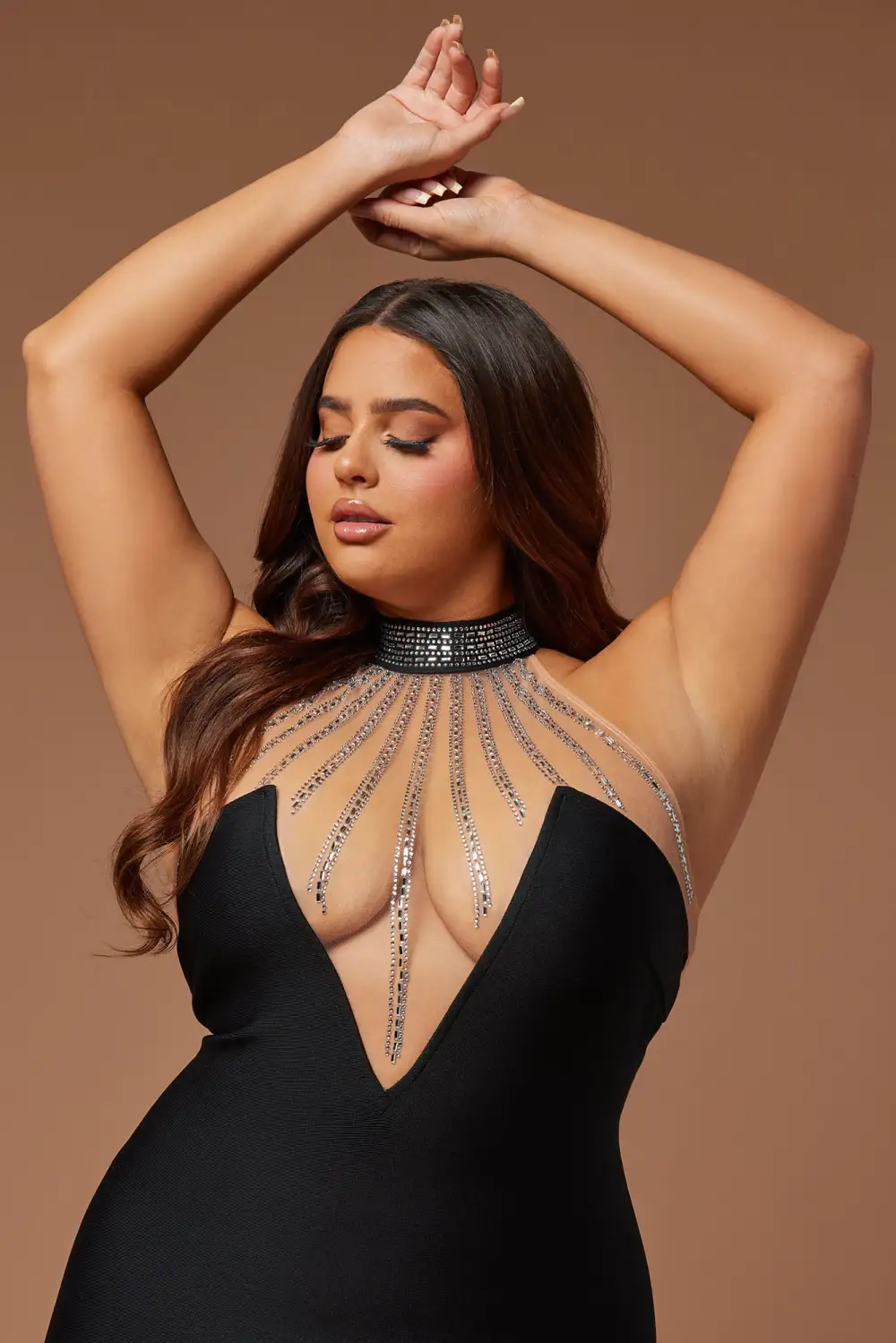 Lina Embellished Bandage Maxi Dress - Black