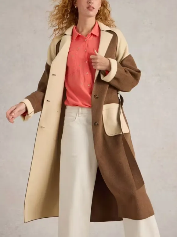 Wool Blend Coat In Natural Multi