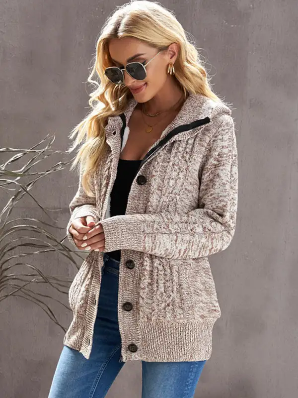 Women's Hooded Long Sleeve Knit Cardigan with Pockets in 4 Colors Sizes 4-12