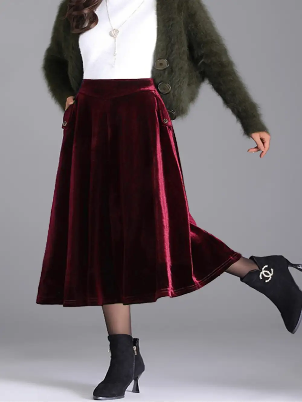 Airy Button Front Line Detail Skirt