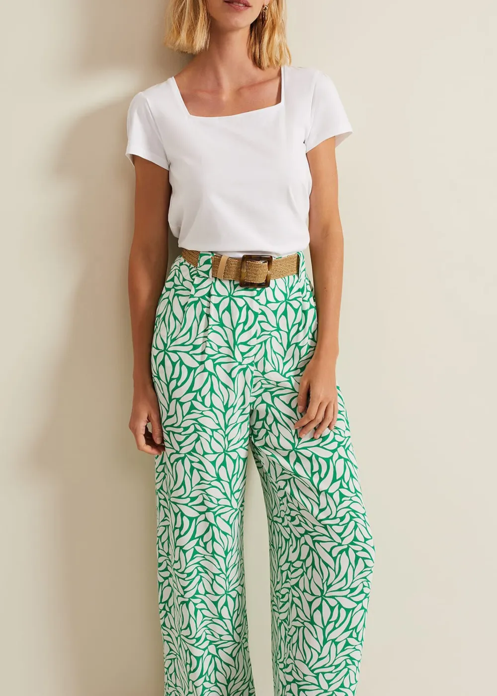 Plastic-Printed Green Long Pants