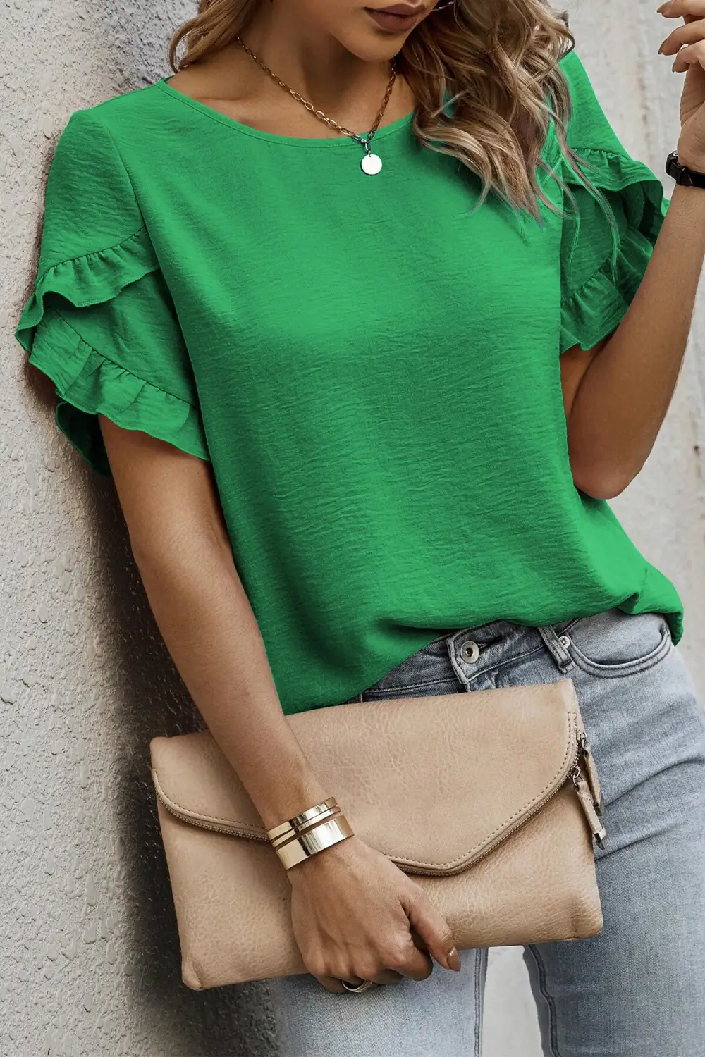 Versatile Ruffle Sleeve Short Sleeve Blouse