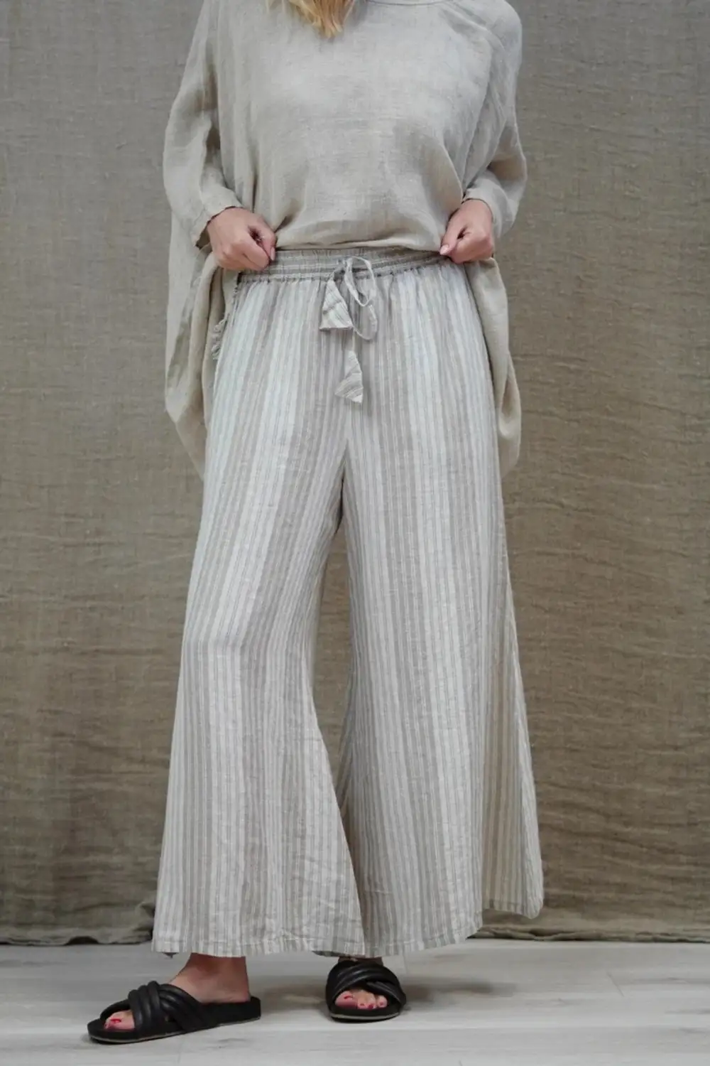 Alessa Wide Leg Pants Stripes Taupe