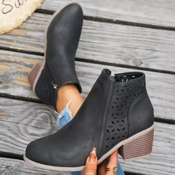Refined Round Toe Block Heel Boots