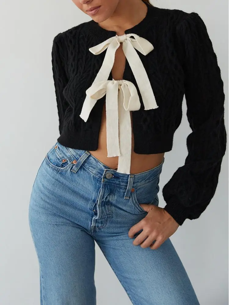 Cable Knit Bow Cardigan