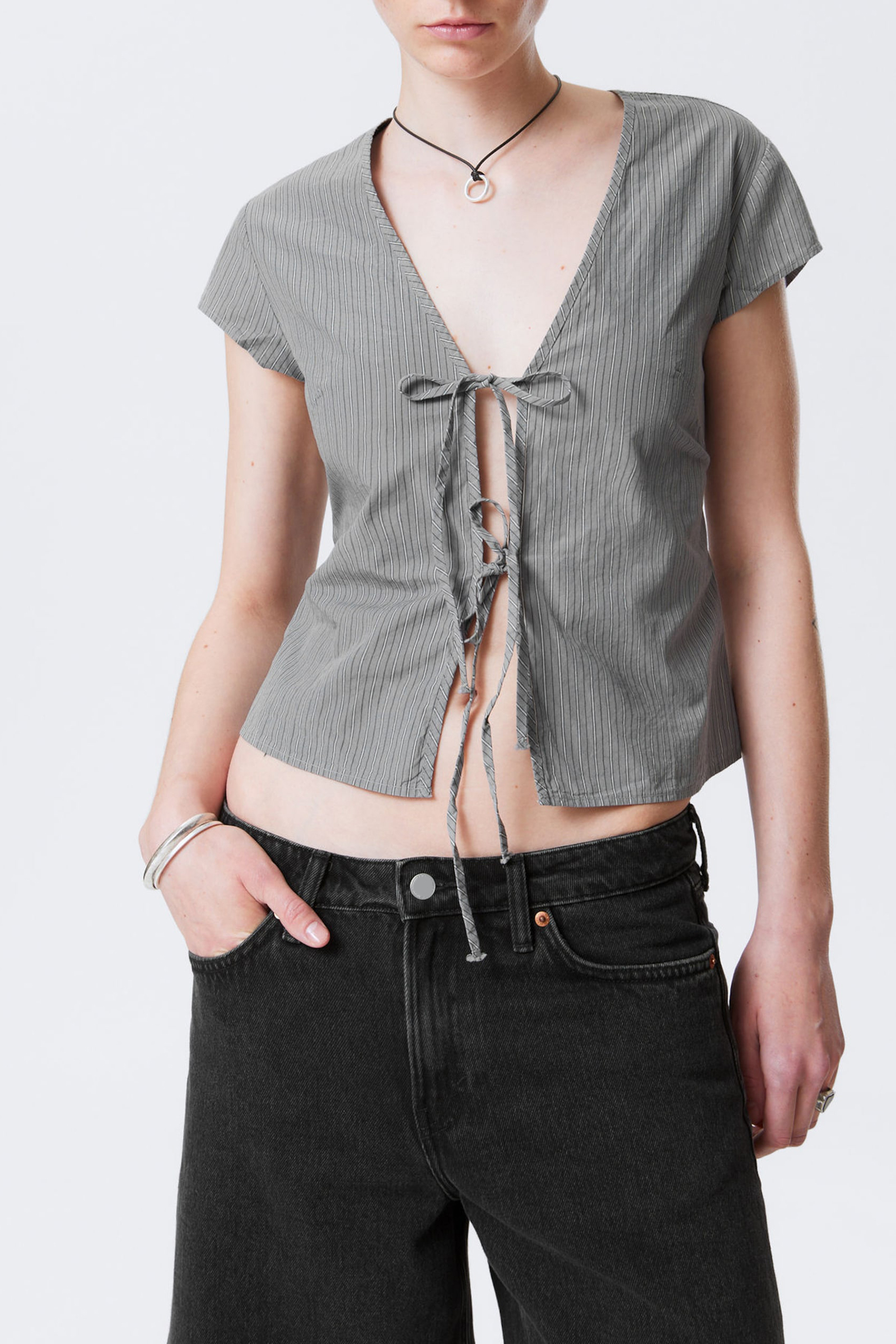 Tie Front Cap Sleeve Blouse