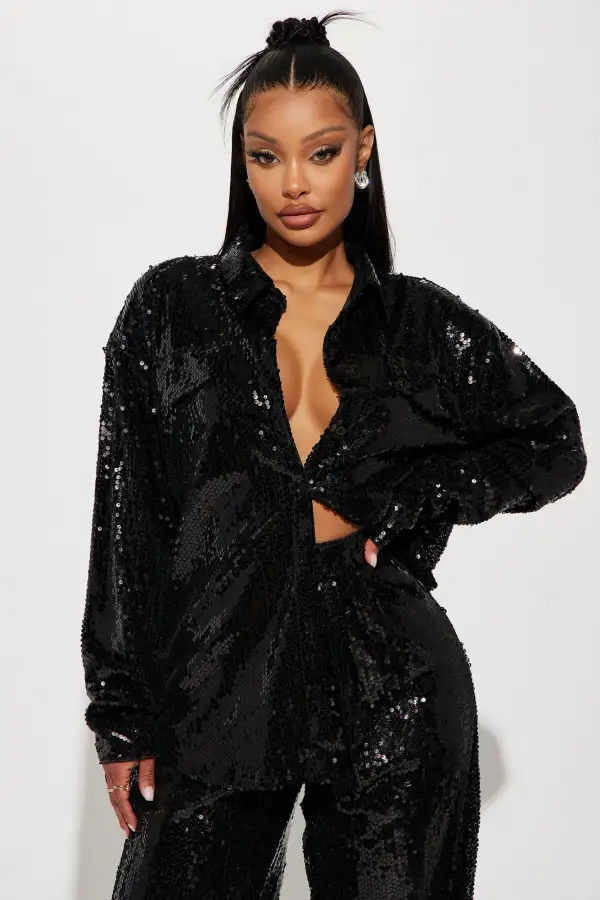 All In Sequin Pant Set - Black