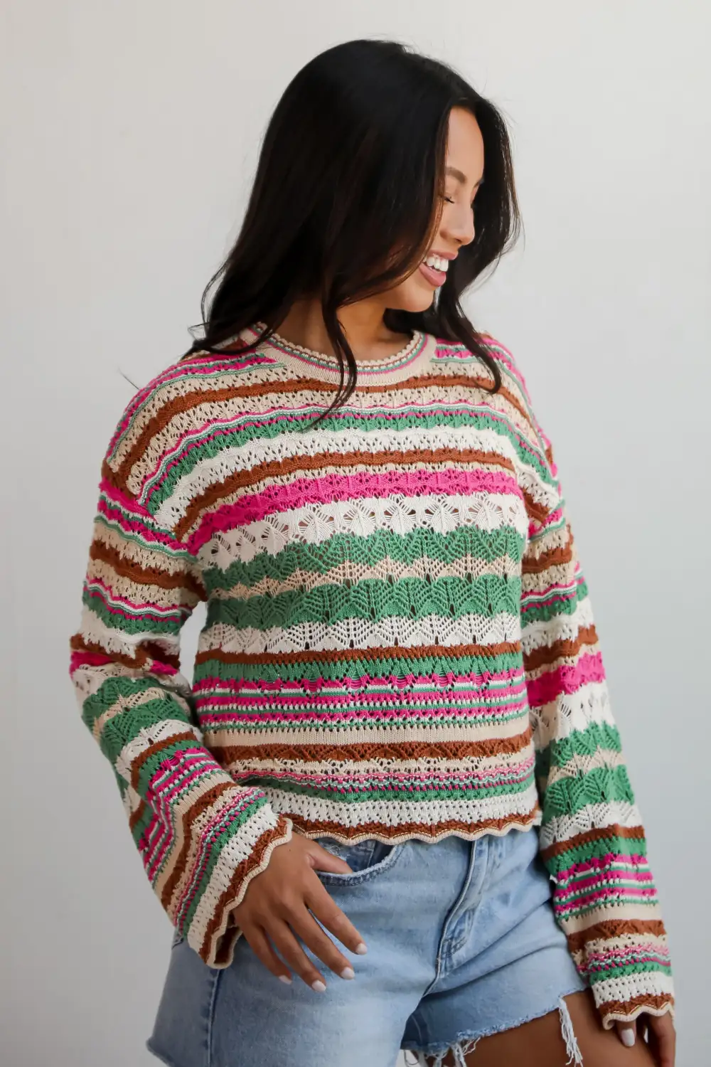 Adorable Disposition Multi Crochet Knit Top