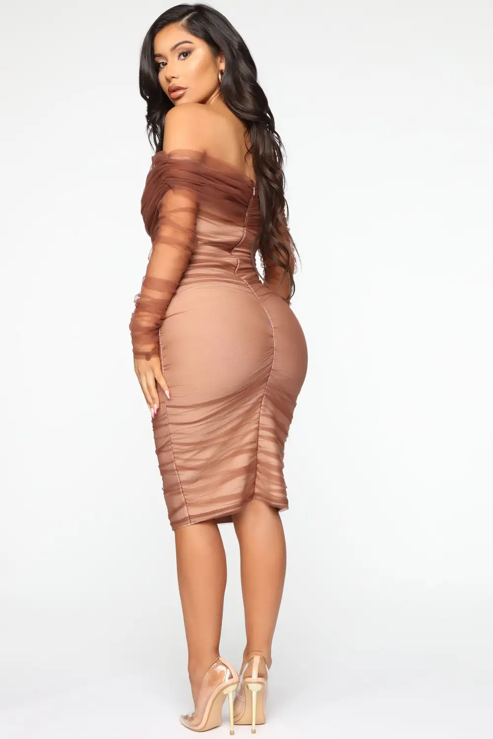 Ruched And Ready Bandage Midi Dress - Taupe