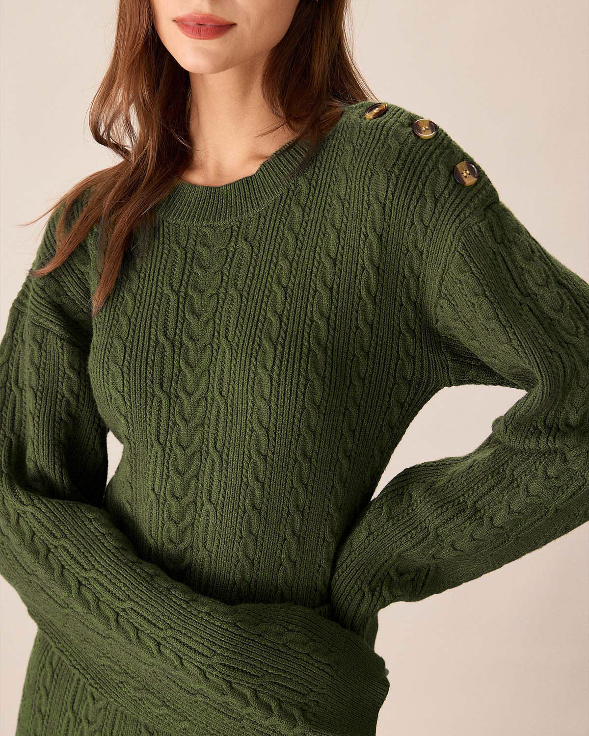 Green Round Neck Loose Button Sweater