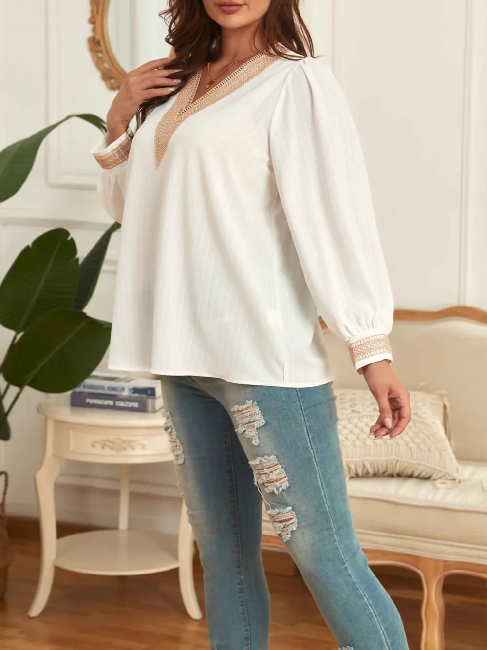 V Neck Loose Long-Sleeved Shirt