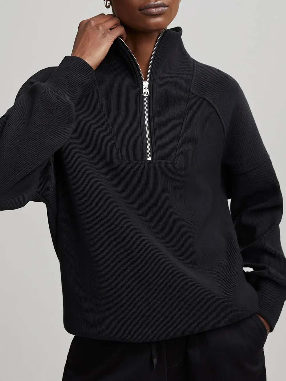 Modern Half-Zip Stand-Collar Waffle Sweatshirt