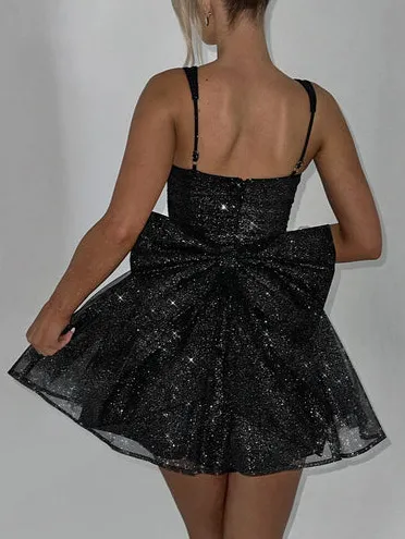 Pleated Bow Elegant Mini Dress