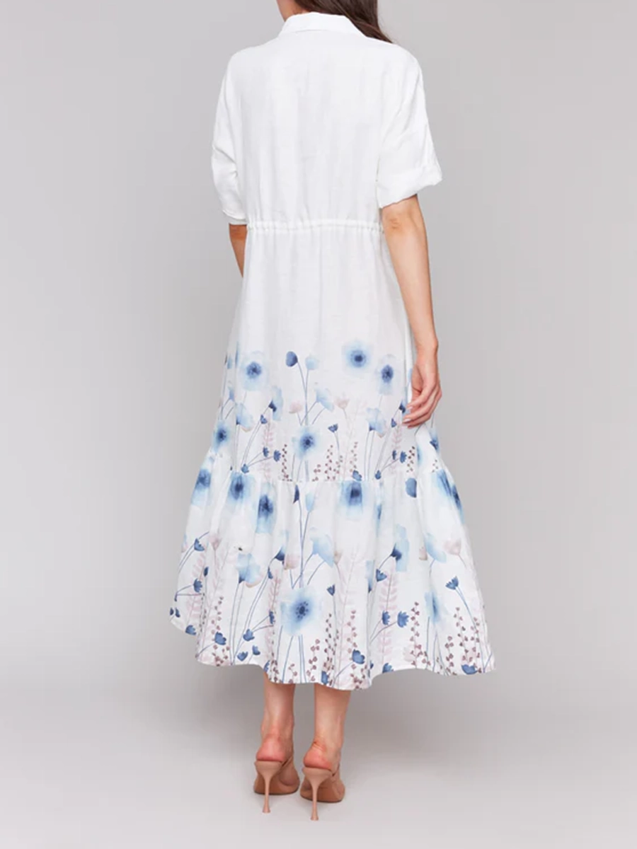 Waist Loose Casual Ladies Lapel Dress