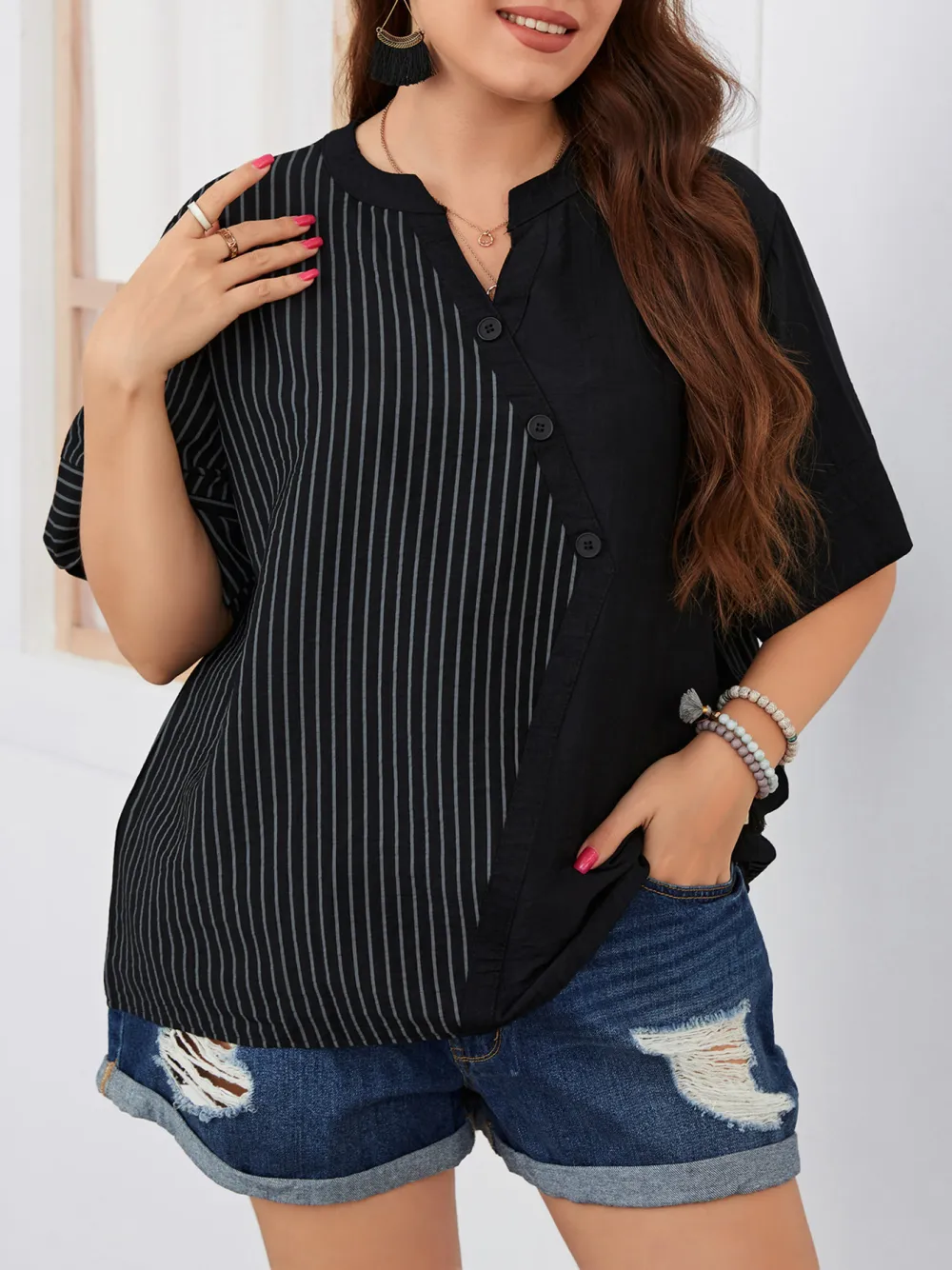 Hot Striped Short Sleeved T Shirt