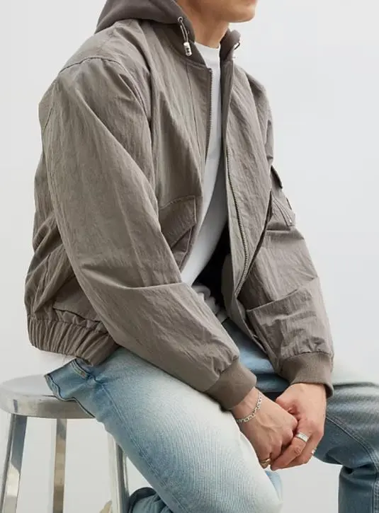 Men's Beige Casual Loose Beige Hooded Jacket