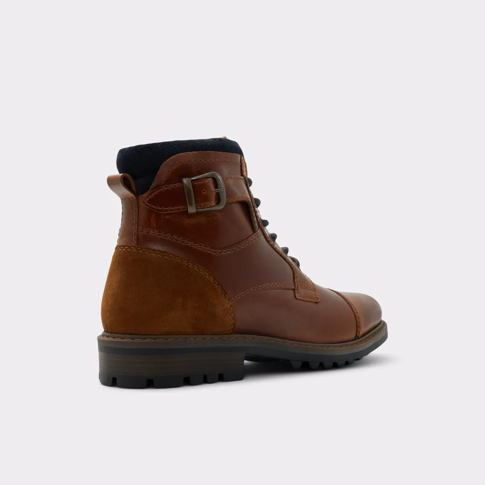 Low Heel Cognac Buckle Lace-Up Men's Ankle Boots