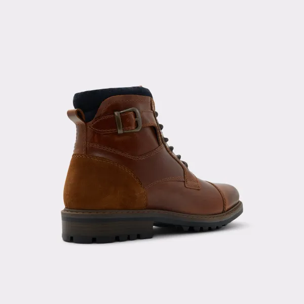 Low Heel Cognac Buckle Lace-Up Men's Ankle Boots