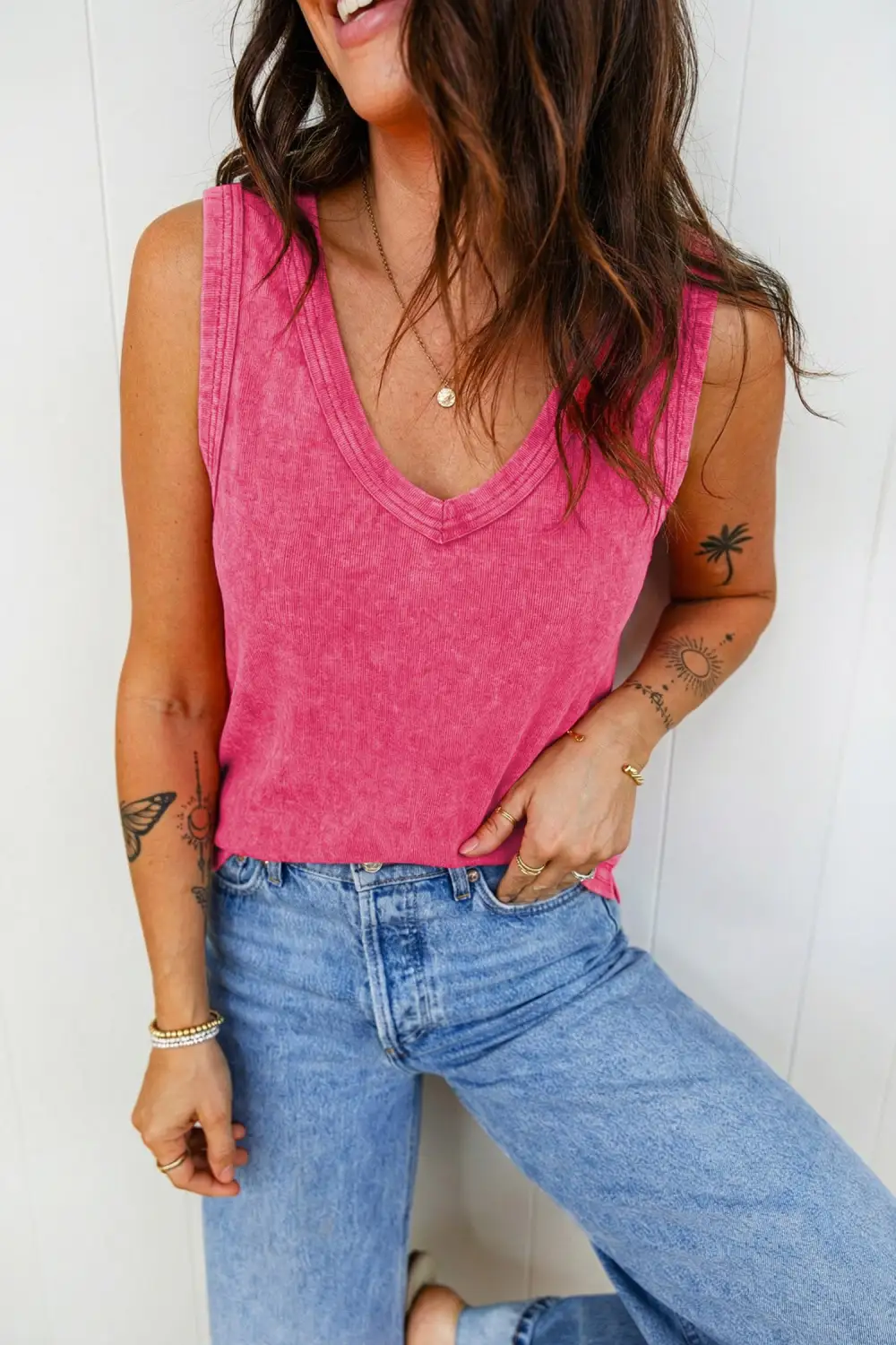 Mineral Wash V Neck Tank Top