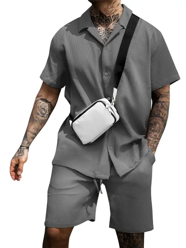 Lapel Collar Everyday Short Sleeve Shorts