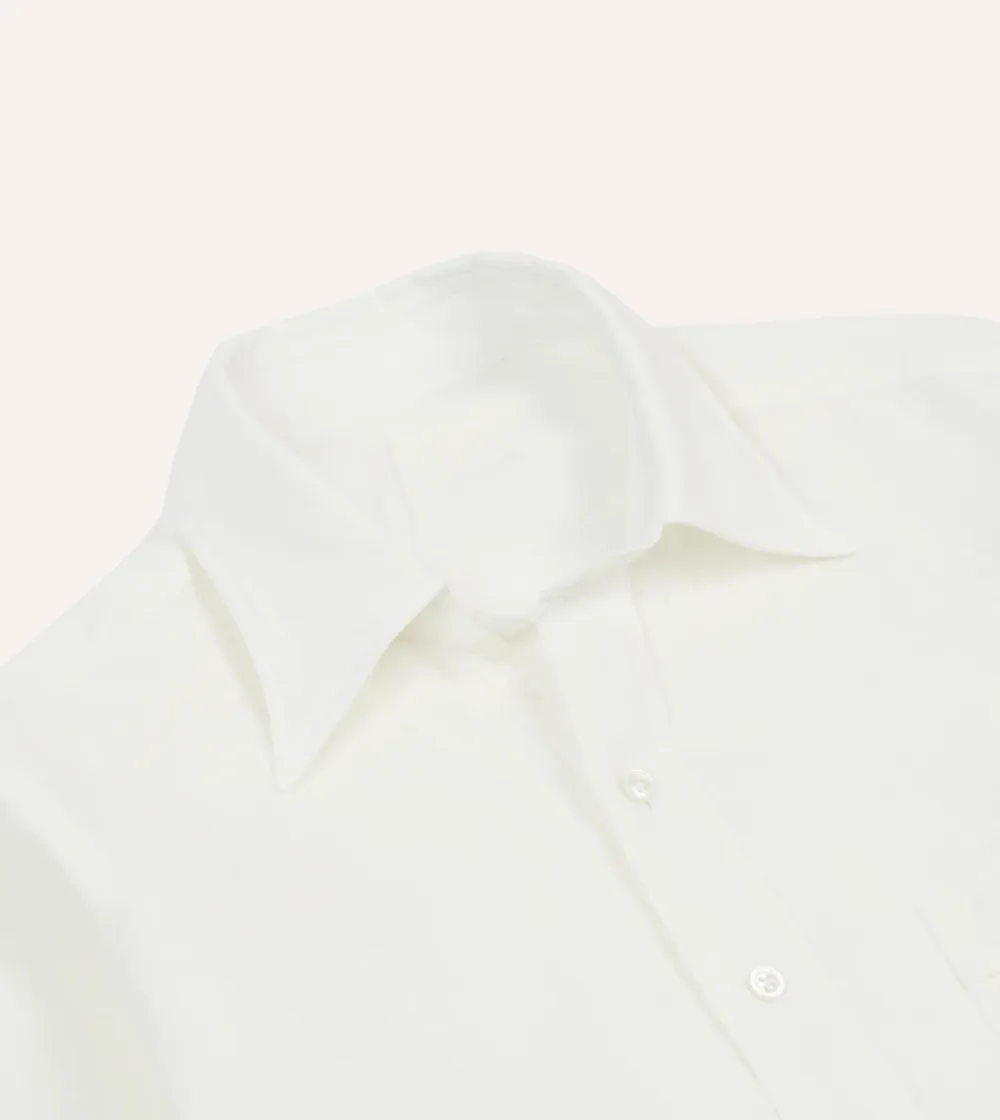 Casual Style Ecru Linen Long Point Collar Shirt