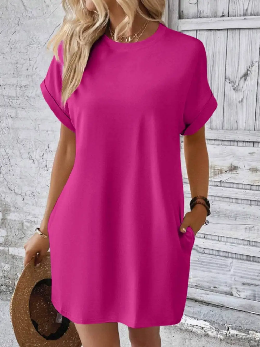 Relaxed Round Neck Short Sleeve Mini Dress