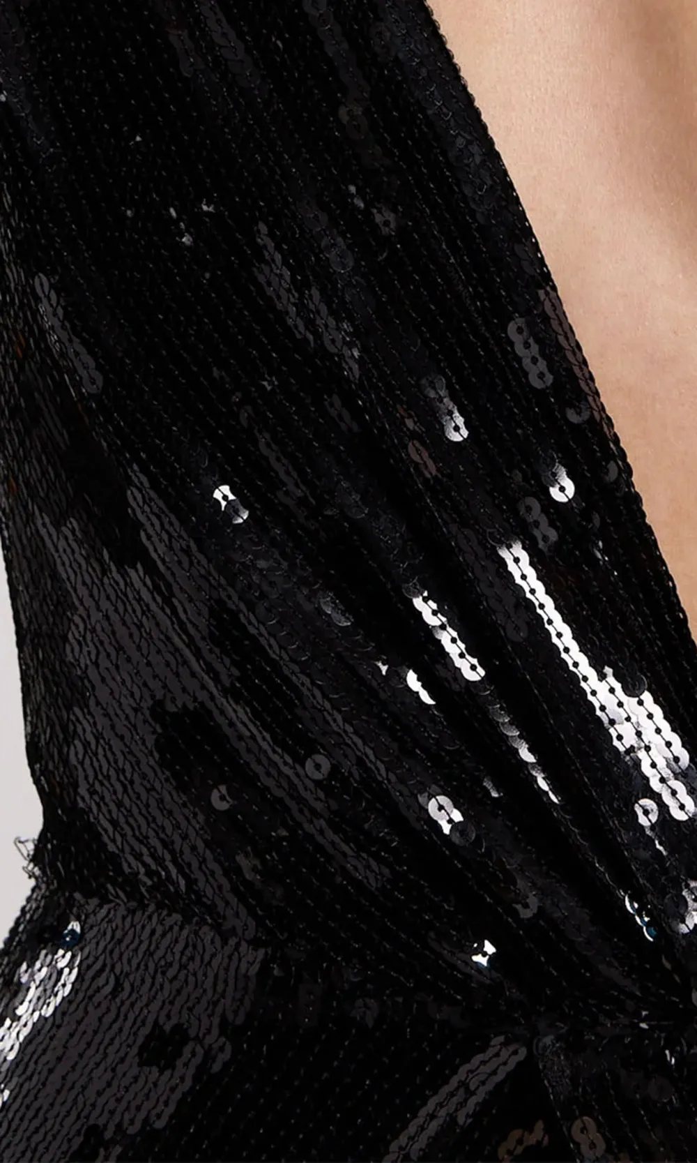 Deep V-neck Black Shiny Banquet Long Dress