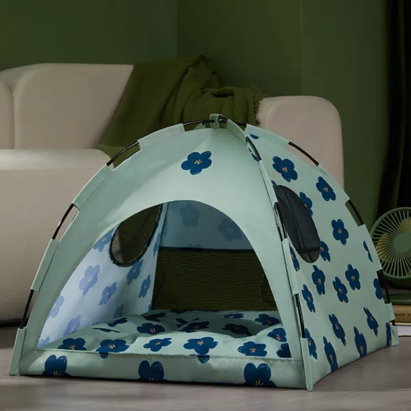 Blue Flower Dome Cat Tent Pet Tent Bed