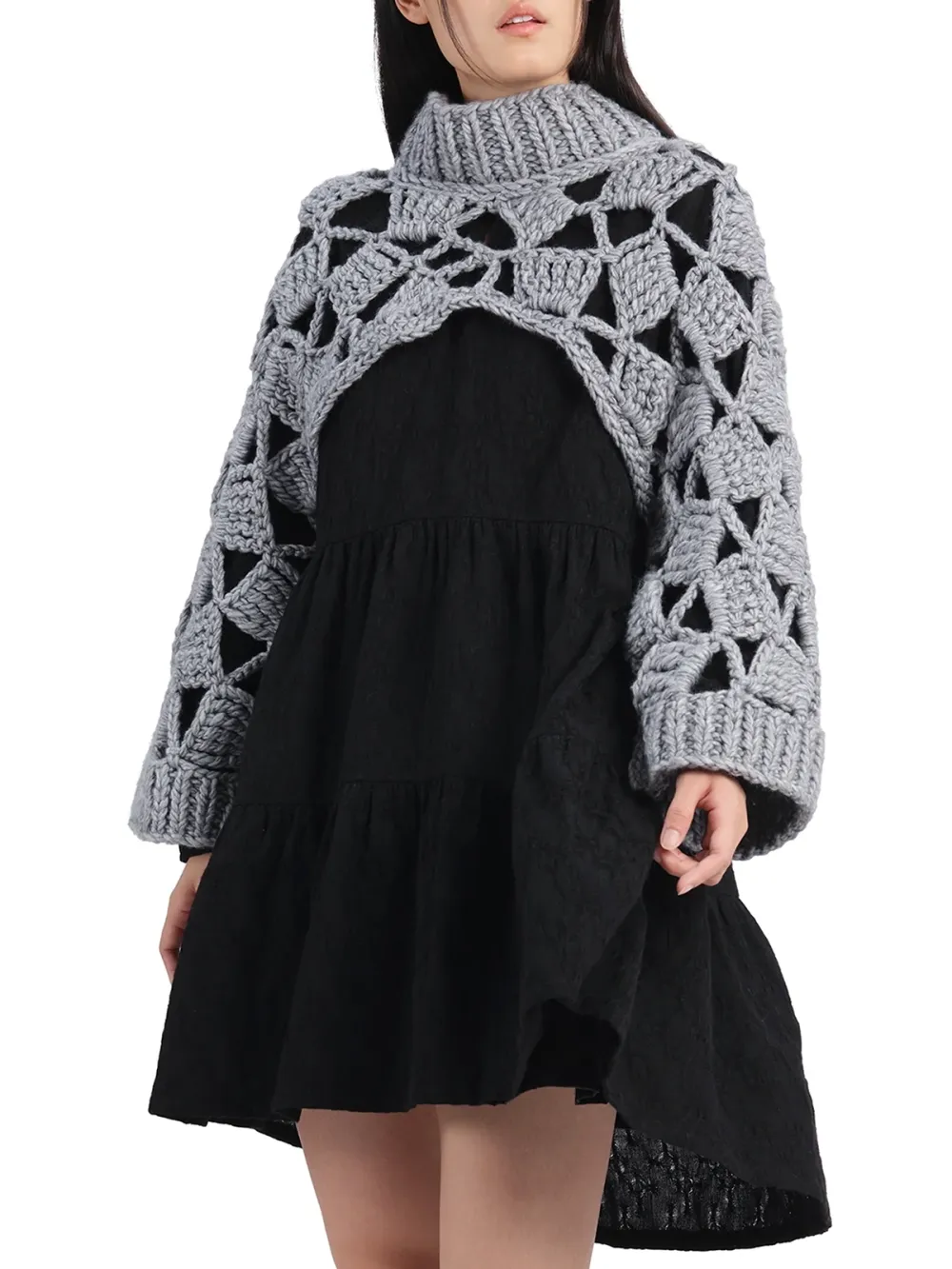 Chunky Crochet Overlay Vest Dress