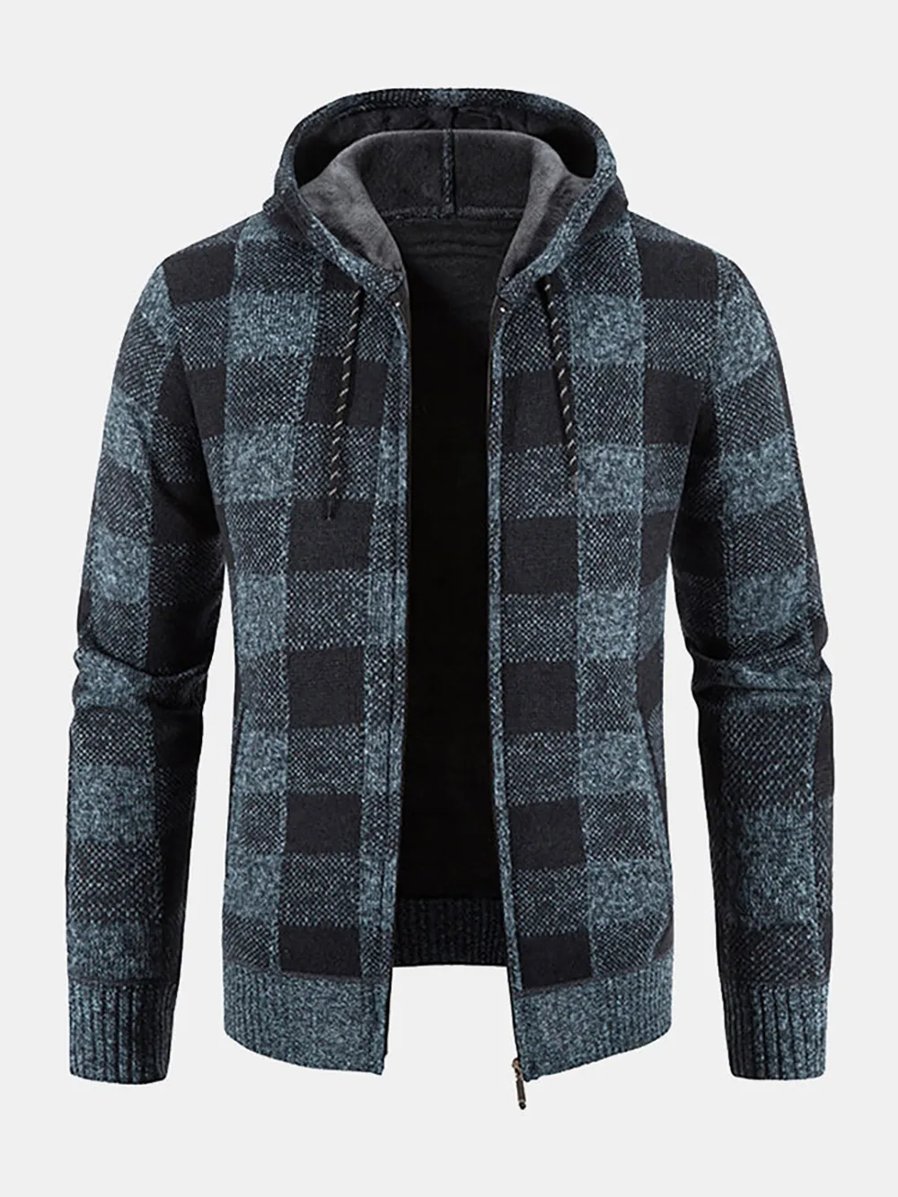 Plaid Zip Up Hooded Cardigan