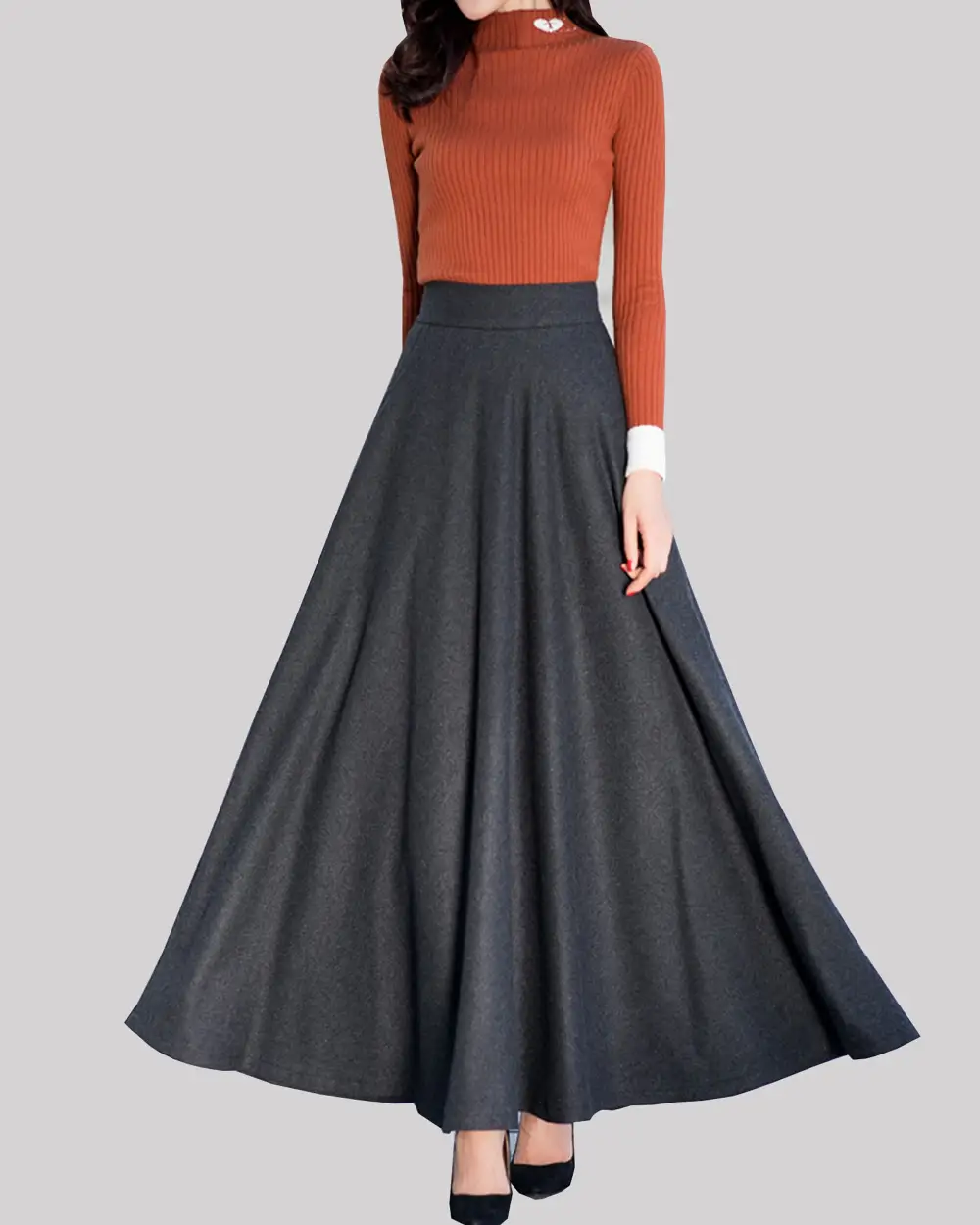 Relaxed Pocketed Wool Maxi Skirt