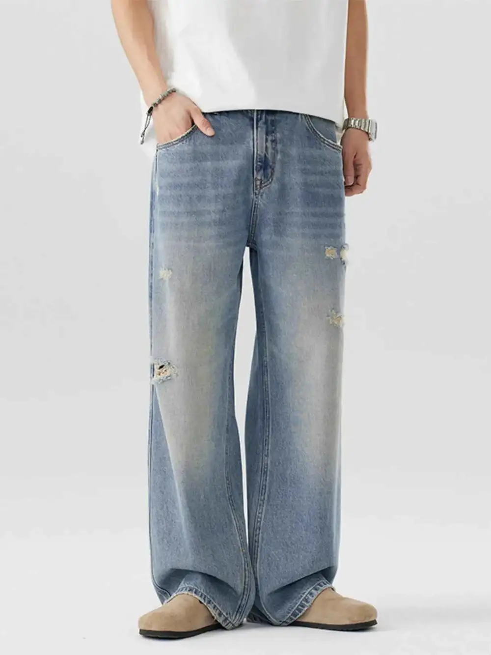 Casual Distressed Wide Leg Jeans