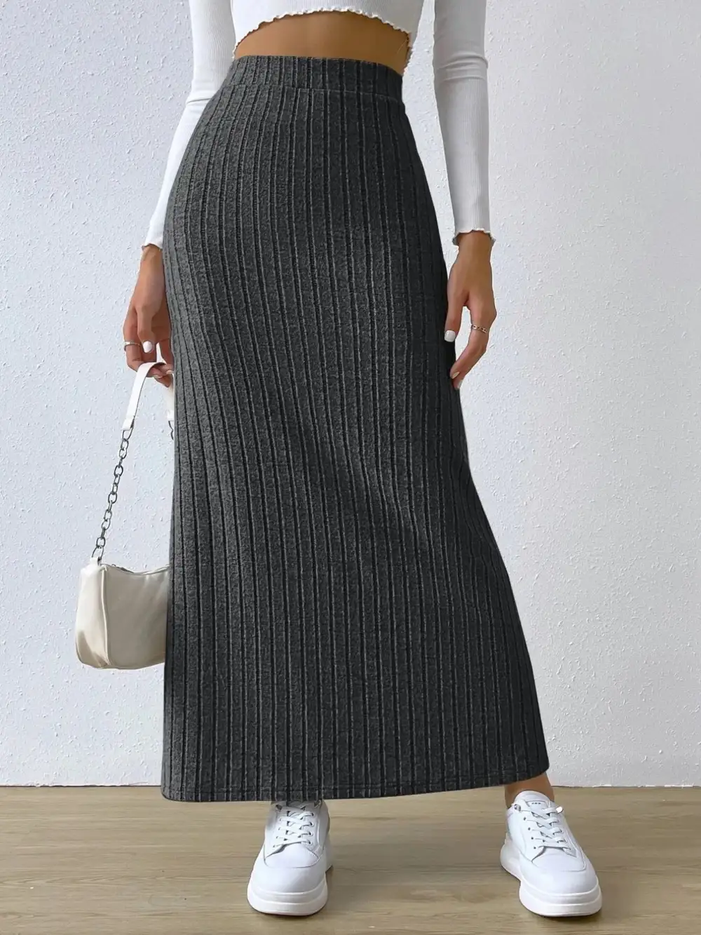 High Waist Ribbed Knit Skirt
